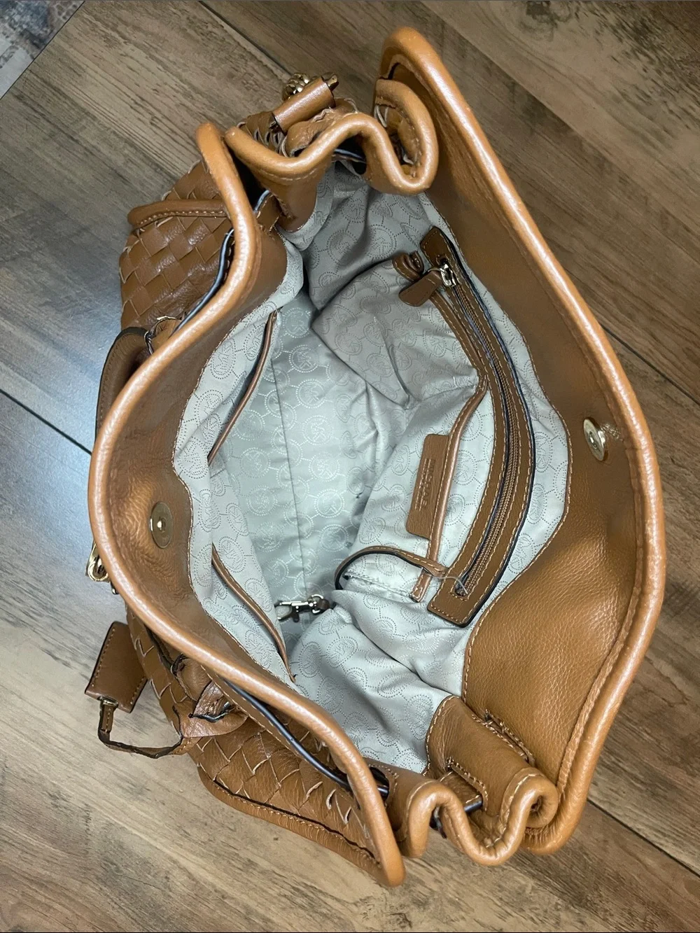 Michael Kors: Vintage Leather Satchel - Cognac Brown with Gold Details